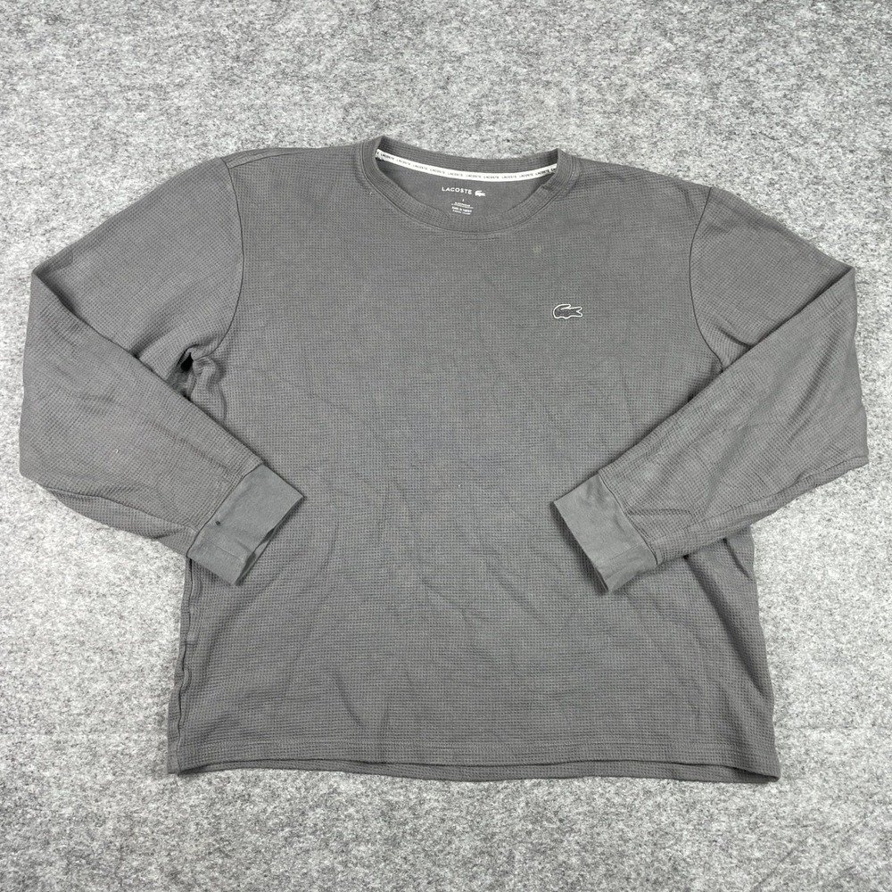 Lacoste Sleepwear Top Mens L Gray Long Sleeve Waffle Knit Thermal Pajama Shirt